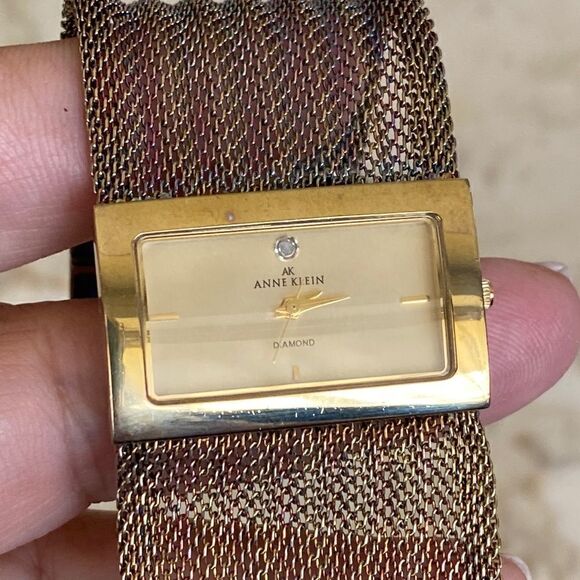 Anne Klein Wide Mesh Band Gold Tone Diamond Stainless Steel Watch - Picture 1 of 11